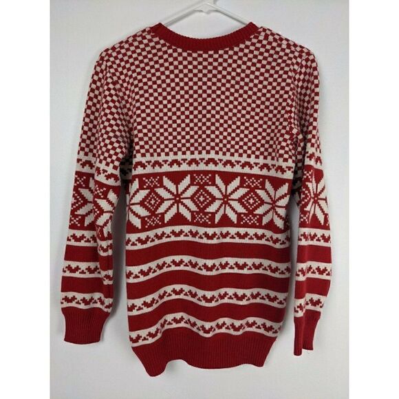 Bula Women's ski sweater Holiday wool jumper Red and white snowflakes SZ L - Picture 2 of 6